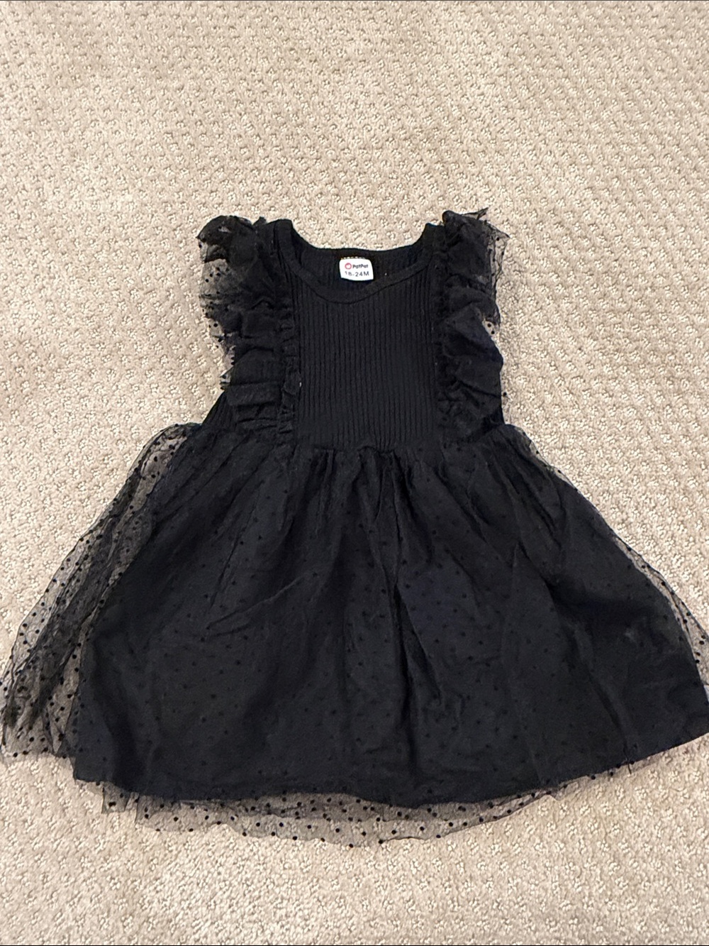 PatPat Black Dot Tulle Ruffle Party Dress for Girls